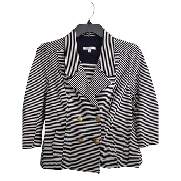 CAbi Blazer Womens Large Navy White Striped Double Breasted Nautical Buttons - Picture 1 of 8